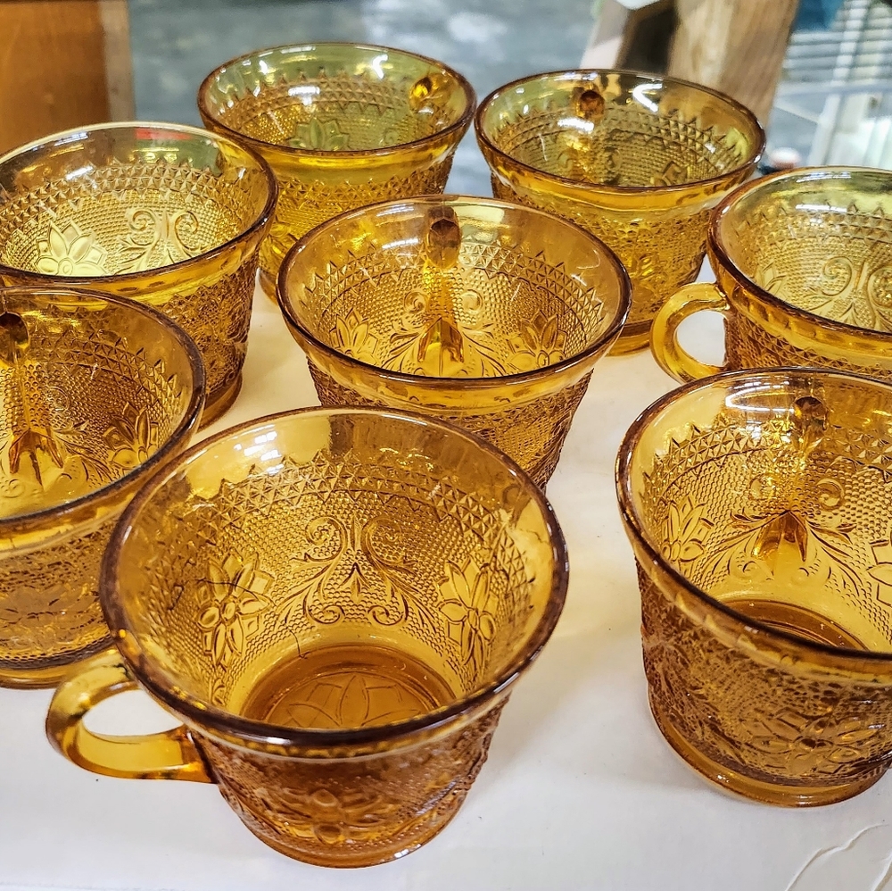 Vintage Set of 8 Amber Glass Punch cups